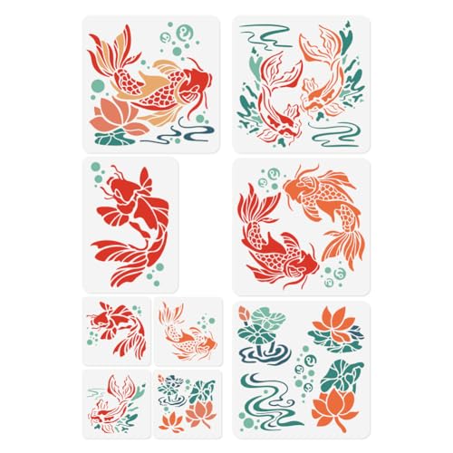 9 x Koi Fisch Schablonen Vorlage DIY Bastelarbeiten Wiederverwendbare Kunststoff Schablonen Zum Bemalen von Wänden Böden Stoffen Möbeln Und Glas 9 x Koi Fisch Schablonen Vorlage DIY Bastelarbeiten Wiederverwendbare Kunststoff Schablonen Zum Bemalen von Wänden Böden Stoffen Möbeln Und Glas von DOODLREAM
