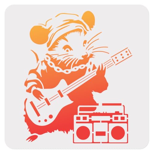 Banksy Hip Hop Ratten Wandschablone Zum Malen 30 x 30cm Wiederverwendbare Schablone Gitarre Spielender Maus Zum Holzbrennen Malvorlage DIY Bastelkunst Schablone Auf Stoff Leinwand Möbel von DOODLREAM