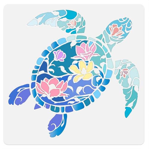 Bastelschablone Mit Meeresschildkröte Und Magnolien 30 x 30cm Wiederverwendbare Schildkrötenschablone Zum Bemalen Auf Holz Wänden Böden Stoffen Und Möbeln Schildkröte DIY Home Decor Craft Schablone von DOODLREAM