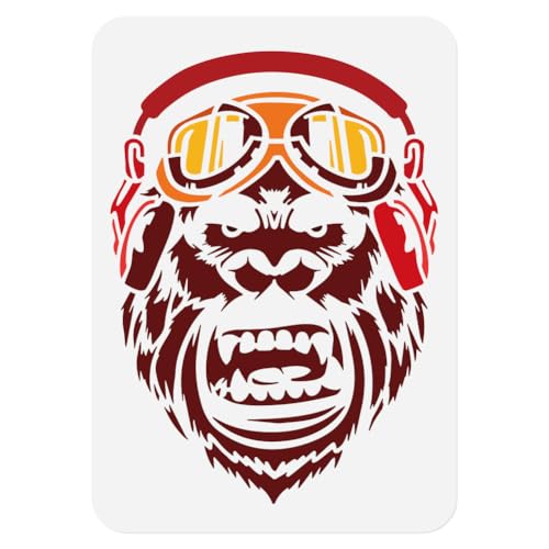DOODLREAM 1 Stück Gorillakopf Affen Bastelschablone 29.7 x 21cm Orang Utan Schablone Aus Kunststoff Wiederverwendbar Zum Holzbrennen Tier Malvorlage Zum Malen Auf Holz Stoff Leinwand Möbeln Und Böden von DOODLREAM