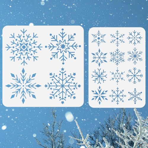 DOODLREAM 2 Blatt Weihnachts Schneeflocken Schablone 16 Stile Wiederverwendbare Winter Schnee Schablonen Zeichenvorlagen DIY Handwerk Farbe Vorlagen für Wand Home Decor Holz Leinwand Journal Papier DOODLREAM 2 Blatt Weihnachts Schneeflocken Schablone 16 Stile Wiederverwendbare Winter Schnee Schablonen Zeichenvorlagen DIY Handwerk Farbe Vorlagen für Wand Home Decor Holz Leinwand Journal Papier von DOODLREAM