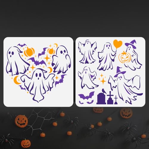 DOODLREAM 2 Stück Halloween Geisterschablone zum Malen 7 Stile Wiederverwendbare Geisterschablonen Zeichenvorlagen 30 × 30 cm DIY Handwerk Farbe Vorlagen für Wand Home Decor Holz Journal Karte DOODLREAM 2 Stück Halloween Geisterschablone zum Malen 7 Stile Wiederverwendbare Geisterschablonen Zeichenvorlagen 30 × 30 cm DIY Handwerk Farbe Vorlagen für Wand Home Decor Holz Journal Karte von DOODLREAM