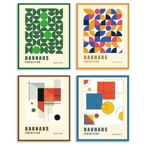 DOODLREAM 4 Packung Ungerahmte Wasserdichte Bauhaus Kunst Moderne Geometrische Leinwand Wandkunst Dekore 20 x 25cm Leinwand Kunstwerk Wandposter Für Zuhause Büro Badezimmer Dekoration Geschenk von DOODLREAM