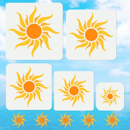 DOODLREAM 5 Stück Sonnenschablone zum Malen Art Deco Sonnenschablone Zeichenvorlage DIY Handwerk Farbe Vorlage für Wand Home Decor Holz Brennen Karte Journal Leinwand DOODLREAM 5 Stück Sonnenschablone zum Malen Art Deco Sonnenschablone Zeichenvorlage DIY Handwerk Farbe Vorlage für Wand Home Decor Holz Brennen Karte Journal Leinwand von DOODLREAM