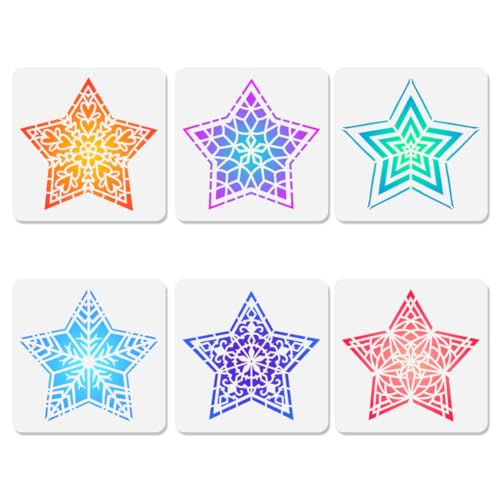 DOODLREAM 6 Stück Weihnachtsstern Schablone zum Malen 20 × 20 cm Wiederverwendbare Zeichenschablonen Geometrischen Sternen DIY Handwerk Farbe Vorlagen für Wand Home Decor Holz Journal Leinwand Papier von DOODLREAM