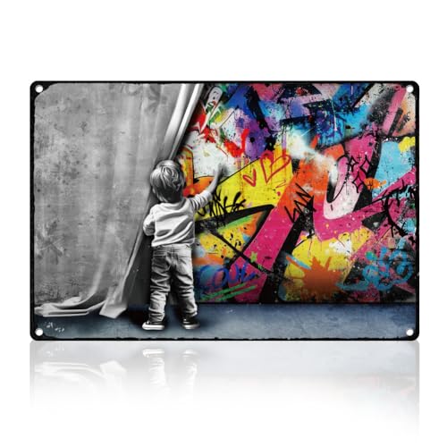 DOODLREAM Banksy Street Graffiti Retro Wanddekoration Metallblechschild 20x30cm Behind The Curtain Poster Vintage Wandkunst Poster Für Zuhause Kaffee Cafés Badezimmer Männerhöhle Büro Club DOODLREAM Banksy Street Graffiti Retro Wanddekoration Metallblechschild 20x30cm Behind The Curtain Poster Vintage Wandkunst Poster Für Zuhause Kaffee Cafés Badezimmer Männerhöhle Büro Club von DOODLREAM