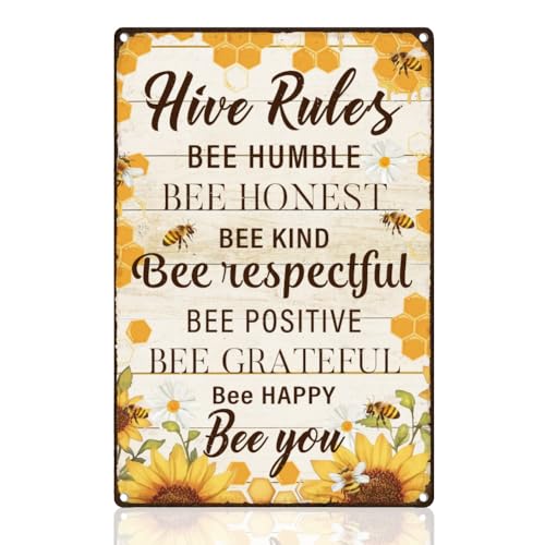 DOODLREAM Bienenstock Regeln Retro Wanddekoration Metallblechschild Imkerei Biene Bescheiden Vintage Wandkunst Poster Bauernhaus Hof Garten Outdoor Clubs Dekor von DOODLREAM