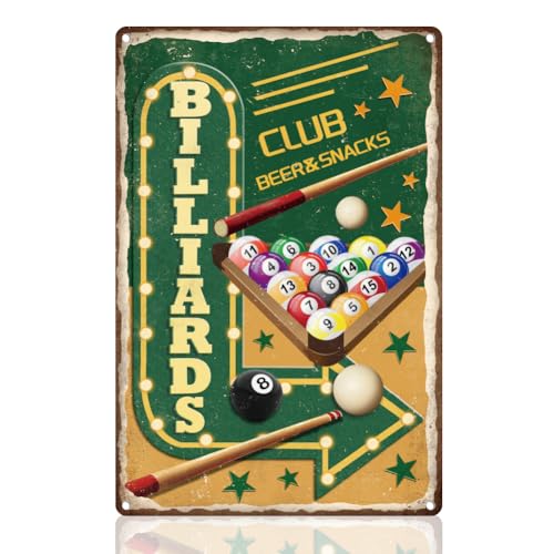 DOODLREAM Blechschild Billards Club Wanddekoration Bier Café Bar Metall Blechschild Vintage Wandposter Zuhause Billardzimmer Kneipen Dekor Geschenk 20 x 30cm von DOODLREAM