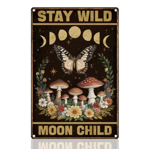 DOODLREAM Blechschild Mit Pilzen Für Schlafzimmer Metall Wanddekoration Stay Wild Moon Child Wandposter 20 x 30cm DOODLREAM Blechschild Mit Pilzen Für Schlafzimmer Metall Wanddekoration Stay Wild Moon Child Wandposter 20 x 30cm von DOODLREAM