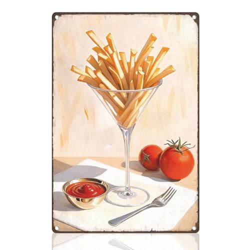 Blechschild Mit Pommes Frites Motiv Retro Wanddekoration Metall 20 x 30cm Tomatensoße Vintage Wandkunst Poster Für Küche Zuhause Restaurant Fast Food Geschäft Männerhöhle Dekor Geschenk von DOODLREAM
