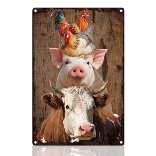 DOODLREAM Blechschild Mit Schwein Kuh Huhn Tiermotiv Landwirtnhof Metall Wanddekoration Vintage Wandposter 20 x 30cm DOODLREAM Blechschild Mit Schwein Kuh Huhn Tiermotiv Landwirtnhof Metall Wanddekoration Vintage Wandposter 20 x 30cm von DOODLREAM