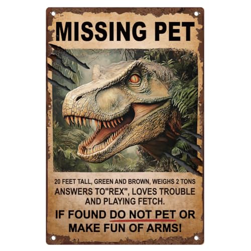 DOODLREAM Blechschild Vermisste Haustier-Dinosaurier Jura Park Vintage Wanddeko Metall RetrO Poster für Home Club GKunsten Deko 20 x 30cm von DOODLREAM