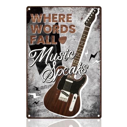 DOODLREAM Blechschild mit Gitarre Blechschilder Retro 20 x 30cm Vintage Where Words Fail Music Speaks Wandkunst Poster für Zuhause Cafés Musik Kneipe Bar Garten Galerie DOODLREAM Blechschild mit Gitarre Blechschilder Retro 20 x 30cm Vintage Where Words Fail Music Speaks Wandkunst Poster für Zuhause Cafés Musik Kneipe Bar Garten Galerie von DOODLREAM