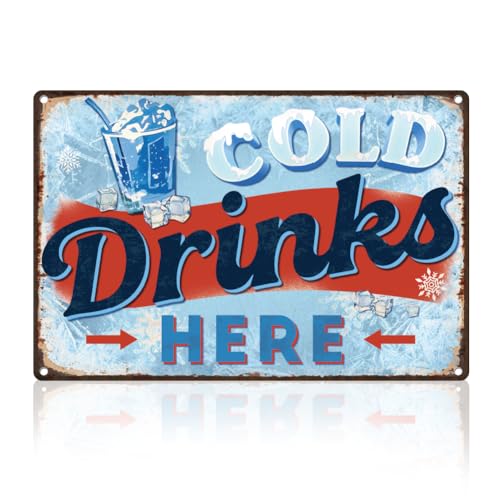 DOODLREAM Cold Drinks Here Retro Wanddekoration Metallblechschild 20x30cm Eisgetränke Vintage Wandkunst Poster Für Küche Zuhause Restaurant Geschäft Männerhöhle Clubs Dekor Geschenk von DOODLREAM