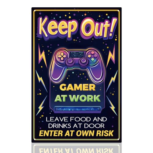 DOODLREAM Gaming Metallblechschild „Keep Out Gamer At Work“ Warnschild Für Gaming Zimmer Wand Und Türdekoration 20 x 30 cm von DOODLREAM