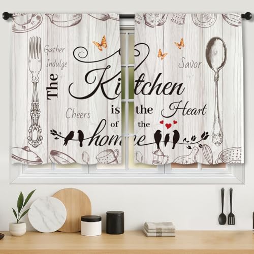 DOODLREAM Landhausküchenvorhänge 2 Panel Stangentasche Kurze Kleine Küchenvorhänge Mit Vintage Print DOODLREAM Landhausküchenvorhänge 2 Panel Stangentasche Kurze Kleine Küchenvorhänge Mit Vintage Print von DOODLREAM