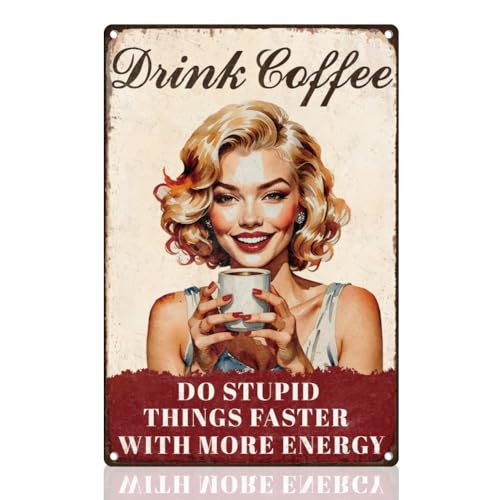 DOODLREAM Lustiges Blechschild mit Der Aufschrift Coffee Lady Blechschilder Retro 20 x 30cm Drink Coffee Do Stupid Things Faster Vintage Wandkunst Poster für Zuhause Café Zimmer Bar Küche von DOODLREAM