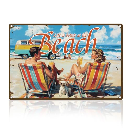 DOODLREAM Metallschild Sommer Strandurlaube Für Paare Retro Wanddekoration 20 x 30cm Life Is Better At The Beach Vintage Wandkunst Poster Meer Zuhause Kaffeezimmer Clubs Badezimmer Dekoration DOODLREAM Metallschild Sommer Strandurlaube Für Paare Retro Wanddekoration 20 x 30cm Life Is Better At The Beach Vintage Wandkunst Poster Meer Zuhause Kaffeezimmer Clubs Badezimmer Dekoration von DOODLREAM
