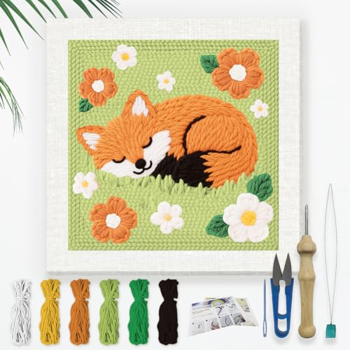 DOODLREAM Schlafender Fuchs In Blumen DIY Punch Needle Stickset für Erwachsene und Anfänger 24cm Punch Stitching Bastelset für Anfänger mit Rahmen Stoffmuster Einfädler Garn Lochnadel DOODLREAM Schlafender Fuchs In Blumen DIY Punch Needle Stickset für Erwachsene und Anfänger 24cm Punch Stitching Bastelset für Anfänger mit Rahmen Stoffmuster Einfädler Garn Lochnadel von DOODLREAM