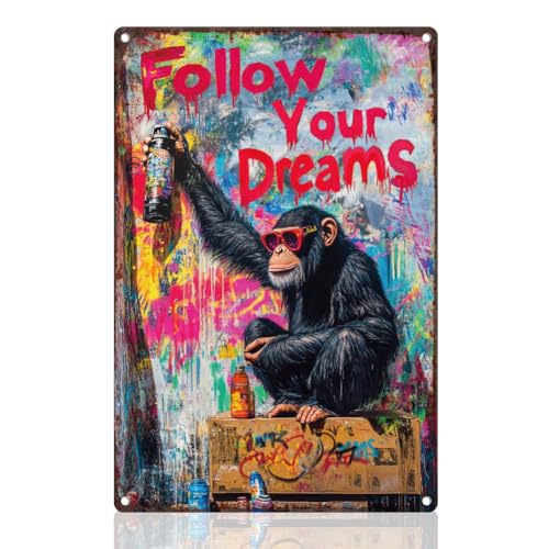 DOODLREAM Street Graffiti Gorilla Blechschilder 30 x 20 cm Retro Wanddekoration Fllow Your Dreams Vintage Metal Wandkunst Poster für Zuhause Kaffee Cafés Badezimmer Männerhöhle Büro Clubs DOODLREAM Street Graffiti Gorilla Blechschilder 30 x 20 cm Retro Wanddekoration Fllow Your Dreams Vintage Metal Wandkunst Poster für Zuhause Kaffee Cafés Badezimmer Männerhöhle Büro Clubs von DOODLREAM