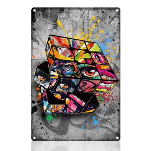 DOODLREAM Street Graffiti Magic Cube Retro Wanddekoration Metallblechschild Banksy Magic Cube Vintage Abstraktes Wandkunst Poster Zuhause Kaffee Cafés Badezimmer Männerhöhle Büro Clubs Dekor von DOODLREAM