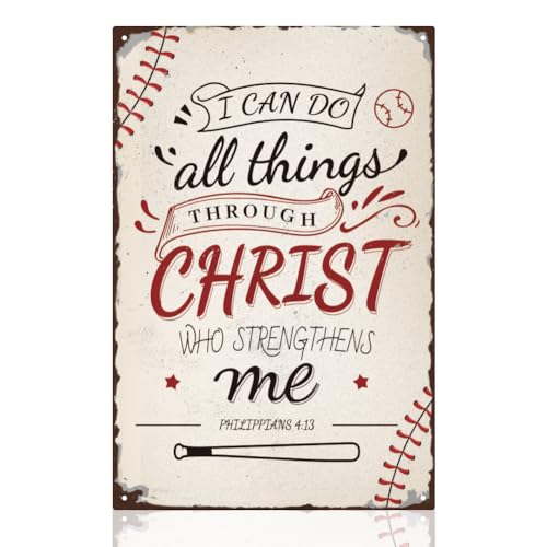DOODLREAM Wanddeko Baseball Vintage Kunst Sports Retro Blechschild Ich Vermag Alles Durch Christus, der Mir Kraft Gibt Baseball Poster Geschenk für Bruder Zimmer Wanddeko 20 x 30 cm von DOODLREAM