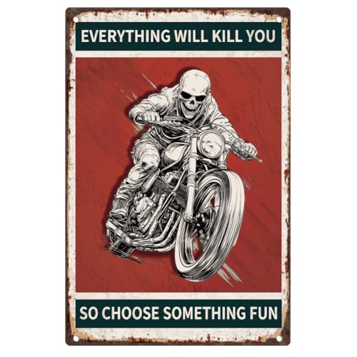 DOODLREAM Wanddeko Blechschild Schädel Motorrad Rennfahrer Vintage Alles Wird Dich Umbringen, Also Such Dir Etwas Aus, Das Spaß Macht Retro Kunst Poster für Home Club Cafe Garage Deko 20 x 30cm von DOODLREAM