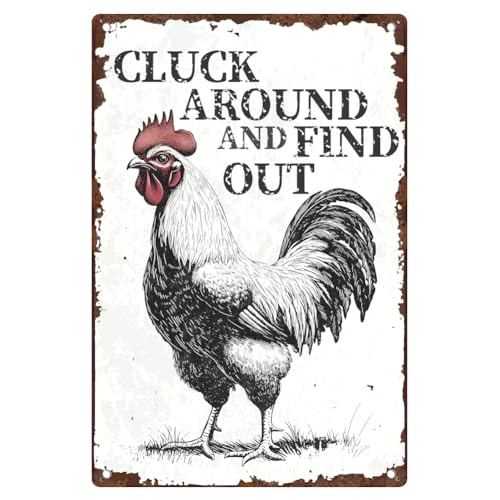 DOODLREAM Wanddeko Vintage Hühnerstall Blechschild Bauernhof DeKo Gackere Herum und Finde es Heraus Witziges Rustikales Huhn Deko für Home Küche Bauernhof Hinterhof GKunsten 20 x 30 cm von DOODLREAM