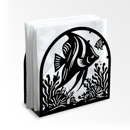 Dekorativer Serviettenhalter Aus Schwarzem Metall Mit Tropischen Fischen Für Den Tisch Serviettenhalter Stehend 12 x 12 x 5cm Für Zuhause Küche Restaurant Picknick Party Kaffeebar Esszimmer von DOODLREAM