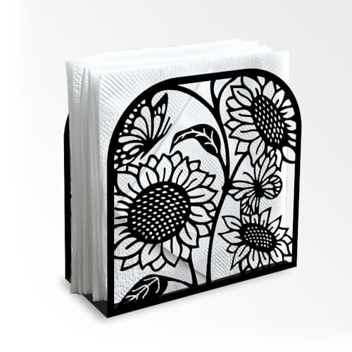 Dekorativer Serviettenhalter Aus Schwarzem Metall Sonnenblumen Schmetterlingsmotiv Den Tisch Serviettenhalter Stehend 12 x 12 x 5cm Zuhause Küche Restaurant Picknick Party Kaffeebar Esszimmer von DOODLREAM