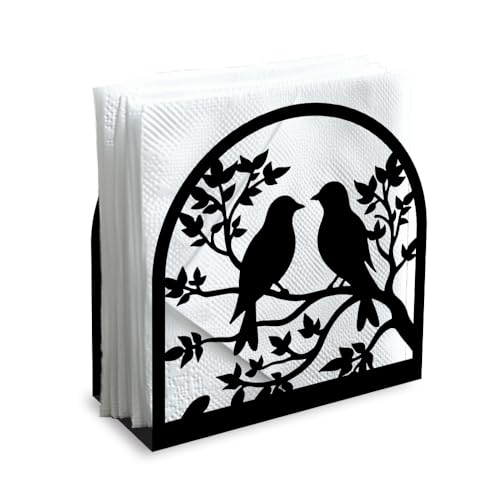 Dekorativer Serviettenhalter Aus Schwarzem Metall Vögeln Auf Zweigen Für Den Tisch Serviettenhalter Stehend 12 x 12 x 5cm Für Zuhause Küche Restaurant Picknick Party Kaffeebar von DOODLREAM