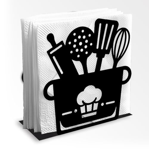 Doodlream Kitchenware Dekorativer Serviettenhalter aus schwarzem Metall mit Topf und Löffel für Zuhause, Küche, Restaurant, Picknick, Party, Kaffeebar, Esszimmer Doodlream Kitchenware Dekorativer Serviettenhalter aus schwarzem Metall mit Topf und Löffel für Zuhause, Küche, Restaurant, Picknick, Party, Kaffeebar, Esszimmer von DOODLREAM