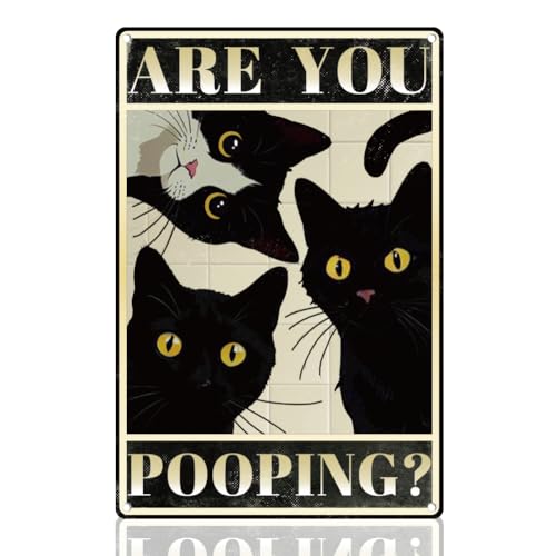 Doodlream Lustiges Badezimmerschild Mit Schwarzer Katze Wanddekoration Are You Pooping Metallblechschild Mit Kätzchen Vintage Poster Für Zuhause Büro Badezimmer Duschzimmer Wanddekoration Geschenk von DOODLREAM