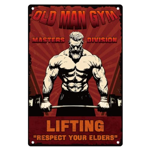 Metall Blechschild Im Vintage Stil Old Man Gym Mit Der Aufschrift Lifting Masters Division Respect Your Elders Fitness Retro Wandkunst Poster Das Heim Fitnessstudio Männerhöhle Garage Wanddekoration von DOODLREAM