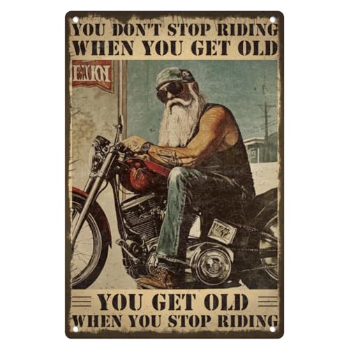 Metall Blechschild Mit Der Aufschrift „Old Motorcycle Rider You Don’T Stop Racing When You Get Old“ Retro Wandkunst Poster Für Zuhause Garage Männerhöhle Café Bar Wanddekoration 20 x 30cm von DOODLREAM