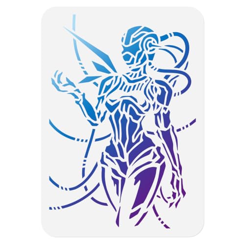 Roboter Dame Wandschablone Malen 29.7 x 21cm Wiederverwendbare Schablone Der Aufschrift Mechanical Woman Holzbrennen Moderne Cyberpunk Stil Malvorlage DIY Handwerk Kunst Schablone Leinwand von DOODLREAM