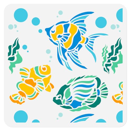 Schablone Mit Korallenfischen Und Meerestieren Zum Malen 30 x 30cm Wiederverwendbare Schablone Aus Kunststoff Fischen Meerestieren Zum Malen Auf Holz Wänden DIY Heimdekor Bastelschablone von DOODLREAM