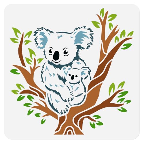 Schablone Zum Malen Mit Einem Auf Einem Baum Sitzenden Koala 30 x 30cm Wiederverwendbare Koala Schablone Aus Kunststoff Zum Malen Auf Wänden Holz Möbeln Stoffen Und Leinwand DIY Bastelschablone von DOODLREAM