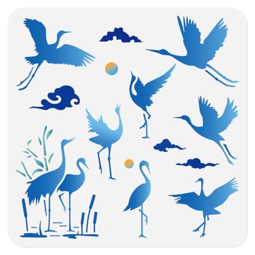 Wandschablone Mit Kranichmotiv 30 x 30cm Wiederverwendbare Vogel Kunstschablone Aus Kunststoff Zum Malen Auf Holz Wänden Böden Fliesen Stoff Glas Möbeln DIY Heimdekor Oder Bastelschablone von DOODLREAM
