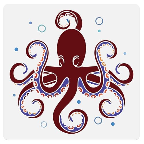 Wandschablone Mit Oktopus Motiv 30 x 30cm Wiederverwendbare Schablone Aus Kunststoff Mit Ozeanmotiv Zum Bemalen von Holz Wänden Böden Fliesen Stoffen Und Glas DIY Heimdekoration von DOODLREAM