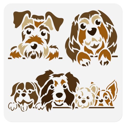 Wandschablone Spähenden Hundeköpfen Malen 1 Stück 30 x 30cm Wiederverwendbare Schablone Welpen Haustiermotiv Holzbrennen Malvorlagen DIY Bastelkunst Schablone Holz Leinwand Möbel von DOODLREAM