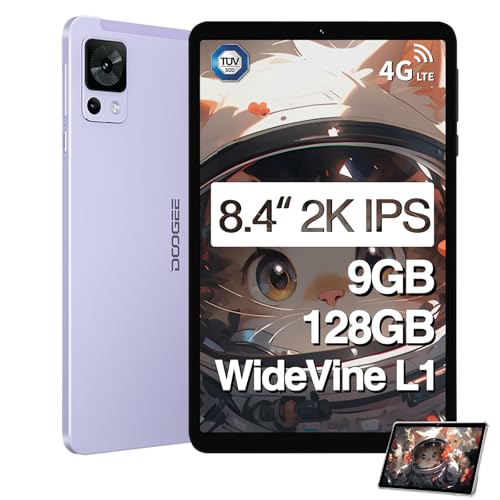 DOOGEE T20Mini 8.4 Zoll Android Tablet, 2.3K FHD, 9GB(4+5) RAM, 128GB ROM 1TB TF, 1.6 GHz 8 Core, 5060mAh Akku, 13 MP + 5 MP Kamera, Android 13, TÜV & 2.4/5GHz & GPS, Lila von DOOGEE