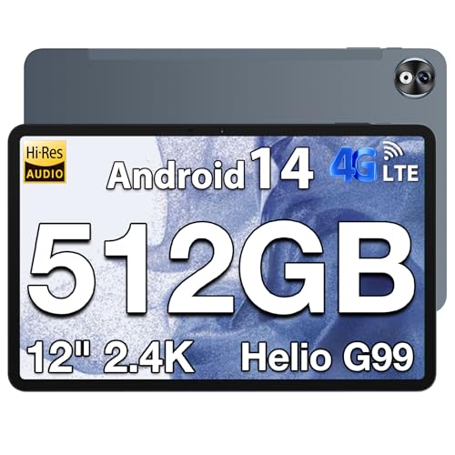 DOOGEE T40 PRO Tablet 12 Zoll, Android 14 Tablet, Helio G99 20GB RAM+512GB ROM(2TB TF) Tablet PC, 2.4K Gaming Tablet, 10800mAh Akku Tablet mit 16MP+8MP 4G Dual SIM/ 5G WiFi/GPS/Widevine L1 von DOOGEE