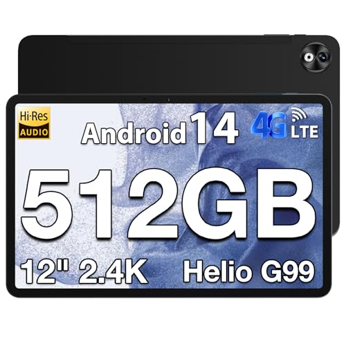 DOOGEE T40 PRO Tablet 12 Zoll, Android 14 Tablet, Helio G99 20GB RAM+512GB ROM(2TB TF) Tablet PC, 2.4K Gaming Tablet, 10800mAh Akku Tablet mit 16MP+8MP 4G Dual SIM/ 5G WiFi/GPS/Widevine L1 von DOOGEE
