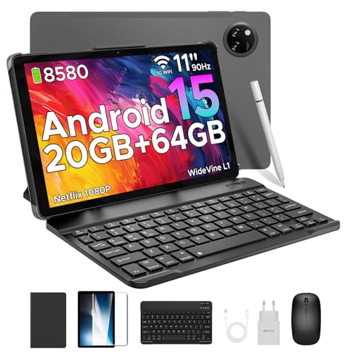 DOOGEE Tab A9+ Android 15 Tablet 11 Zoll, T7200 Octa Core 8580mAh, 20GB RAM+64GB ROM(TF 2TB), 90Hz, 13MP+5MP Gaming Tablets mit Tastatur und Stift, Maus, Hülle, WiFi 5/WidevineL1/Face ID/OTG von DOOGEE