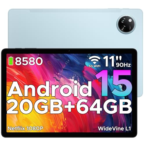 DOOGEE Tab A9+ Android 15 Tablet 11 Zoll, Unisoc T7200 Octa-Core 8580mAh Gaming Tablet Android 20GB RAM+64GB ROM(TF 2TB), WiFi5 Tablets PC, 90Hz-Netflix 1080P, WidevineL1/Face ID/OTG/GPS/Dual Speaker von DOOGEE