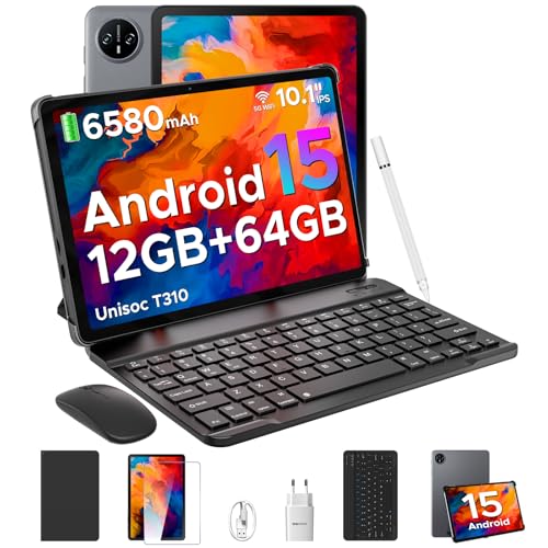 DOOGEE Tab A9 Tablet 10 Zoll Android 15, Tablet mit Tastatur/Stift/Maus/Hülle, 12GB RAM+64GB ROM(TF 2TB), 6580mAh, Unisoc T310, Dual Speaker, 5G WiFi, HD IPS Display, 8MP, GMS, BT5.0, 3.5mm, Face ID von DOOGEE