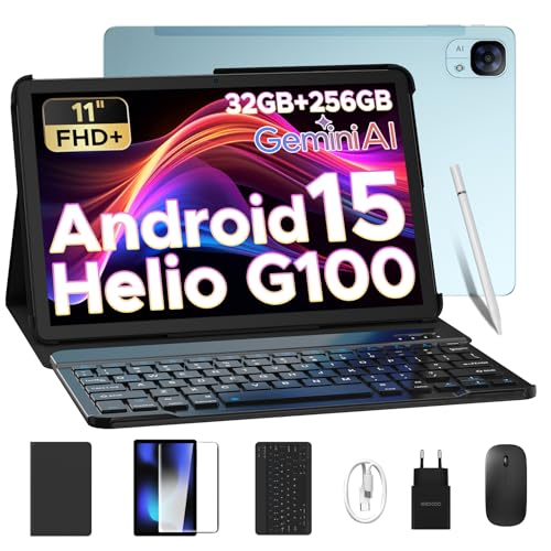 DOOGEE Tab E3 Android 15 AI Tablet mit Tastatur, Helio G100, 32GB + 256GB (2TB TF) Tablet 11 Zoll FHD+ 8800mAh Tablets mit SIM Card Slot, 4G LTE + 5G WiFi 7.5mm Ultradünn Tablets mit Stift,Maus,Hülle von DOOGEE