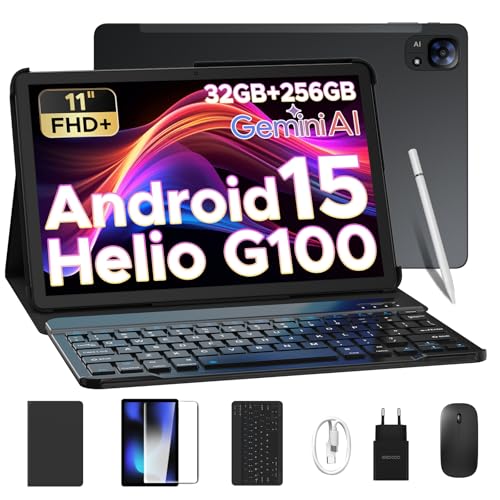 DOOGEE Tab E3 Android 15 AI Tablet mit Tastatur, Helio G100, 32GB + 256GB (2TB TF) Tablet 11 Zoll FHD+ 8800mAh Tablets mit SIM Card Slot, 4G LTE + 5G WiFi 7.5mm Ultradünn Tablets mit Stift,Maus,Hülle von DOOGEE