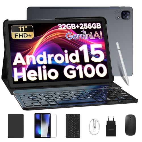 DOOGEE Tab E3 Android 15 AI Tablet mit Tastatur, Helio G100, 32GB + 256GB (2TB TF) Tablet 11 Zoll FHD+ 8800mAh Tablets mit SIM Card Slot, 4G LTE + 5G WiFi 7.5mm Ultradünn Tablets mit Stift,Maus,Hülle von DOOGEE